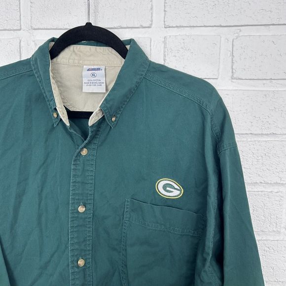 Vintage Green Bay Packers Button Up Shirt Mens XL Green - Picture 1 of 9